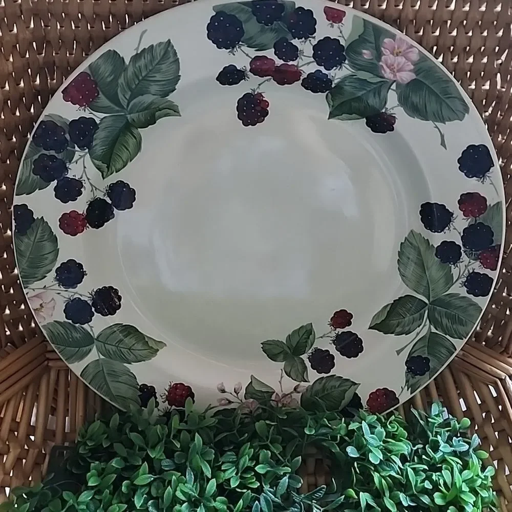 Vintage Stoneware Berries & Florals Plate Discontinued Cottage Core